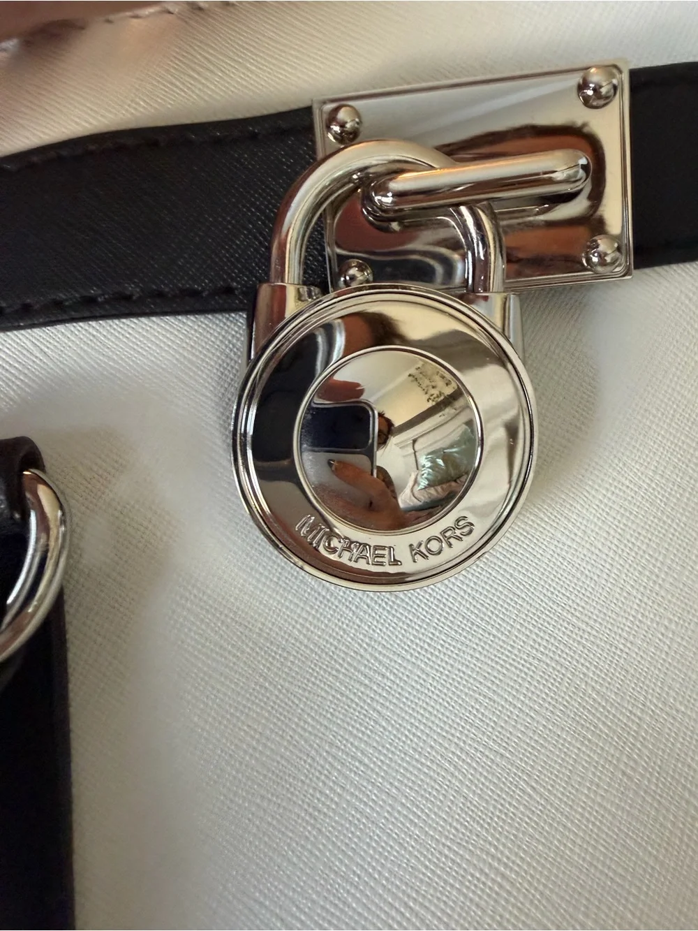 Michael Kors White & Black Saffiano Leather Hamilton Tote Bag | MK Lock